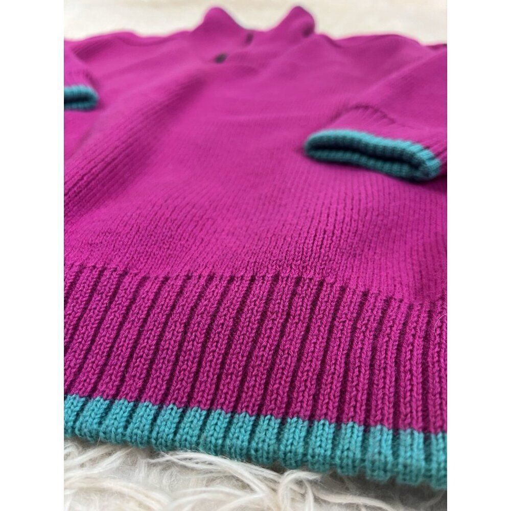 M57000 Vintage 80s Wool Retro ColorBlock Henley Tight Knit Fuchsia Pink Sweater - Picture 7 of 10